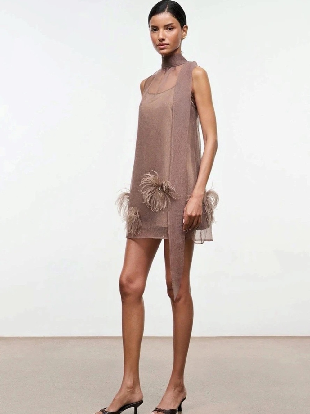 NWT Staud Albee Mini Dress in Truffle